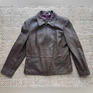 Jacket Vintage‎ Leather Women's Brown Lamb Skin Leather Coat Medium